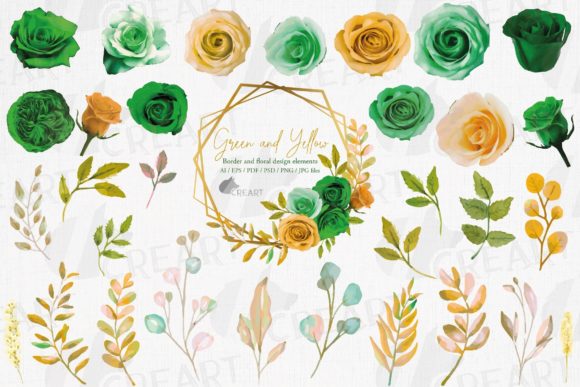 A Gem for Gold & Green: Green and Yellow Roses Printable Graphics
