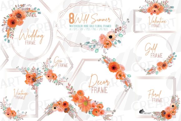 Art with Orange Flowers & Rose Gold Graphics