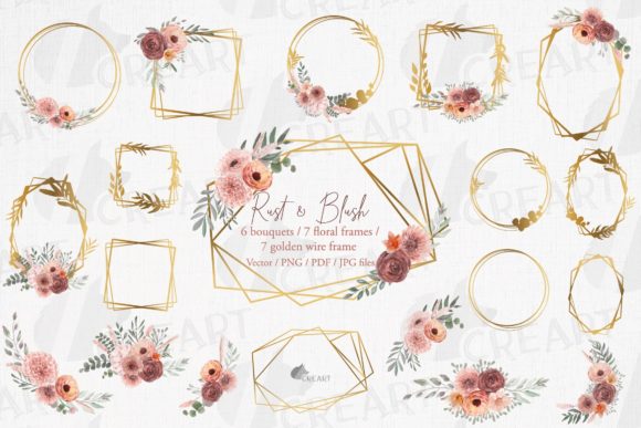 Blush Flower Golden Bridal Graphics for Crafting
