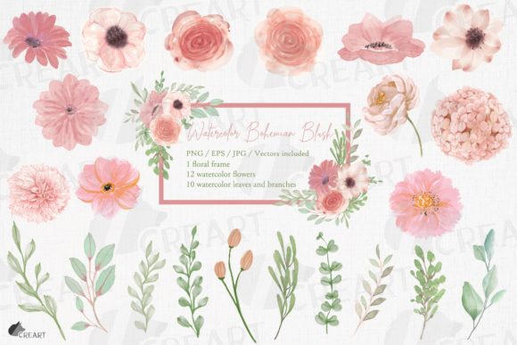 Blush Watercolor Clip Art for Wedding & Print Graphics