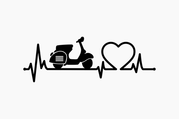 Scooter Heartbeat Silhouette for Craft & Business Graphics